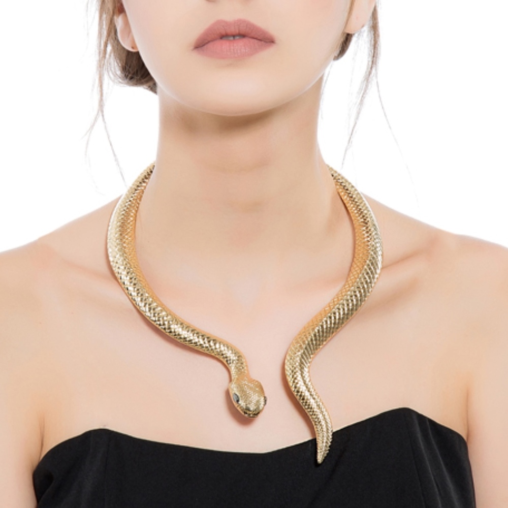 Gold Snake Choker Necklace - Statement Women's Jewelry